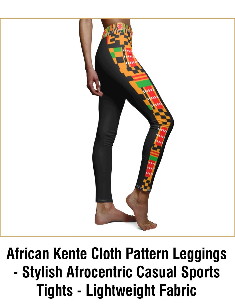 African Kente Cloth Pattern Leggings - Stylish Afrocentric Casual  Sports Tights - Lightweight Fabric