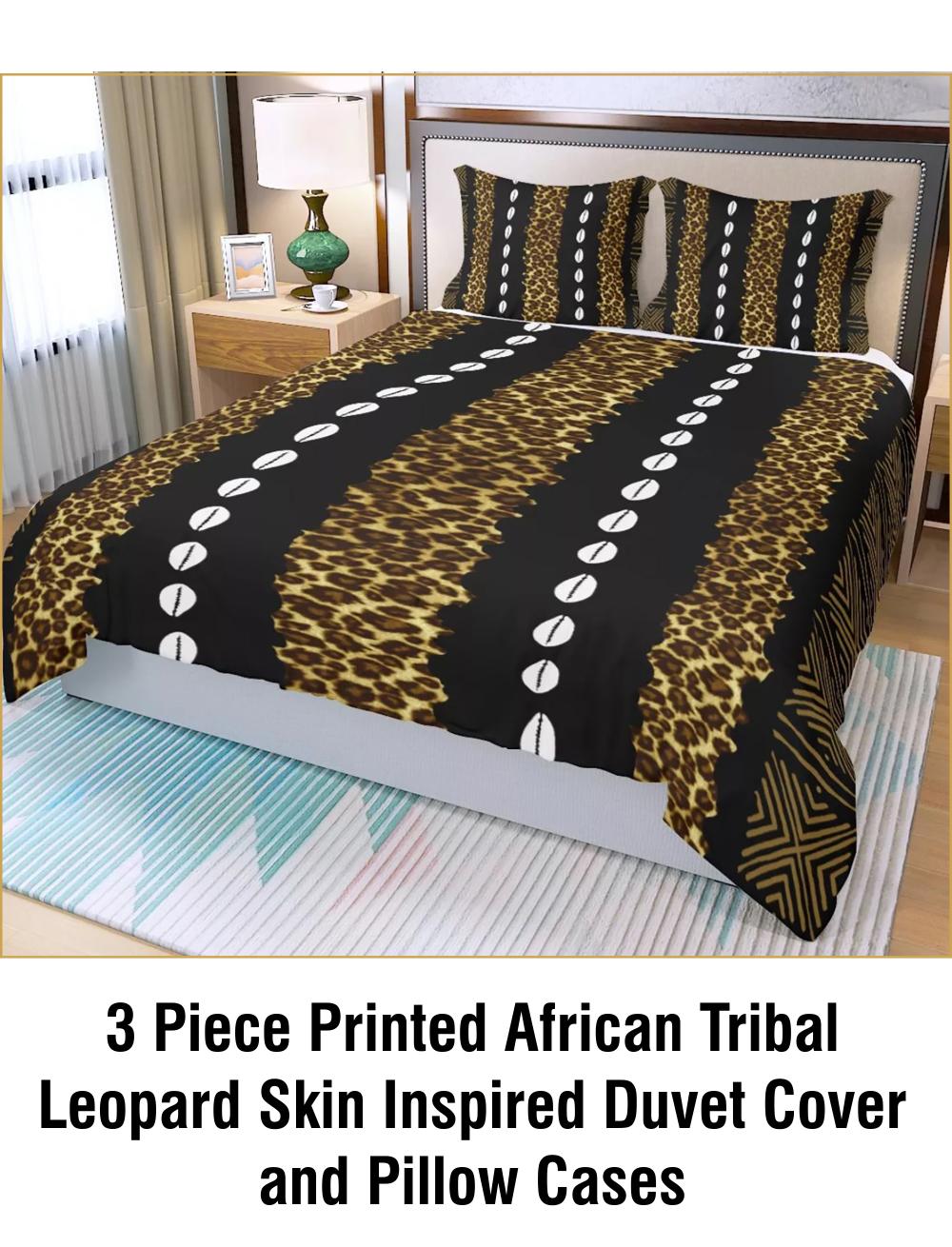 3 Piece Printed African Bogolan Mud Cloth Inspired Duvet Cover and Pillow Cases