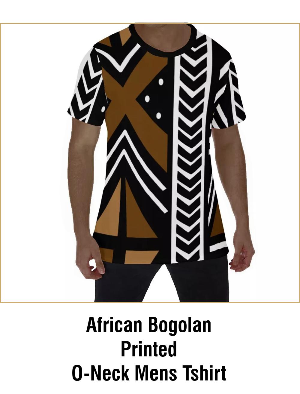 African Bogolan Printed O-Neck Mens Tshirt